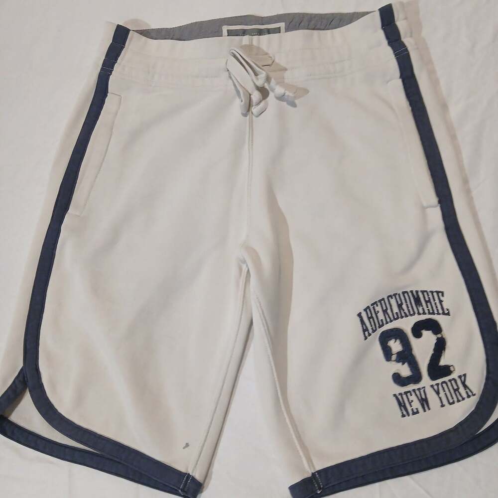 Abercrombie & Fitch New York 92 Athletic Sweat Shorts White Blue Size S
